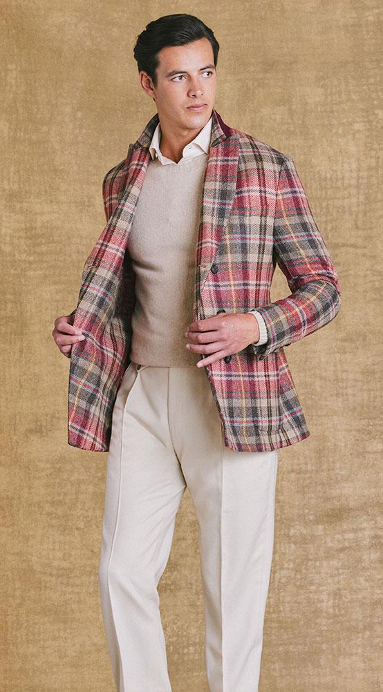 Pink Large Check Tweed Double Breasted Deconstructed Jacket
